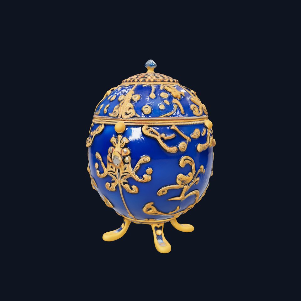 Ornate Royal Blue Egg with Gold Accents Model Pack